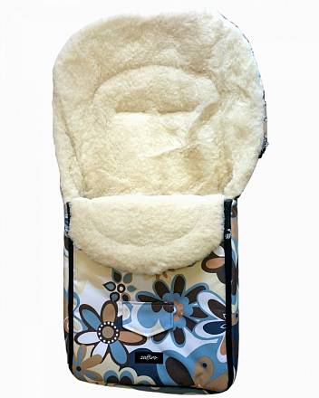 Спальный мешок в коляску №07 из серии North pole, дизайн – бежевые и синие цветы 
